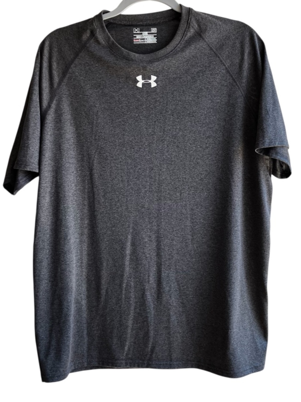 🩶 Under Armour Heat Gear Loose Men’s Heathered Gray Chest Logo - Size Large